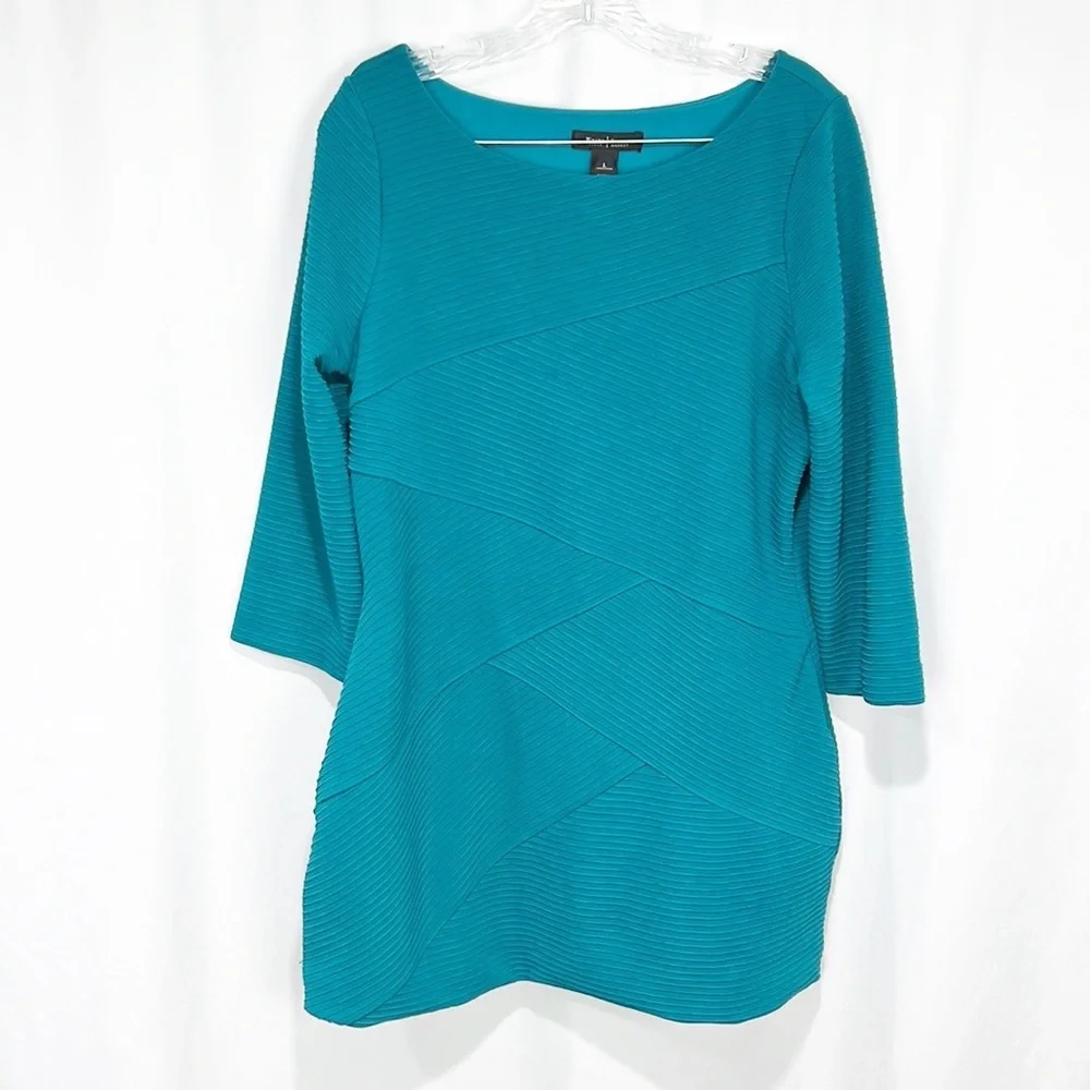 NWT White House Black Market WHBM Ottoman Ribbed Tunic Teal Large